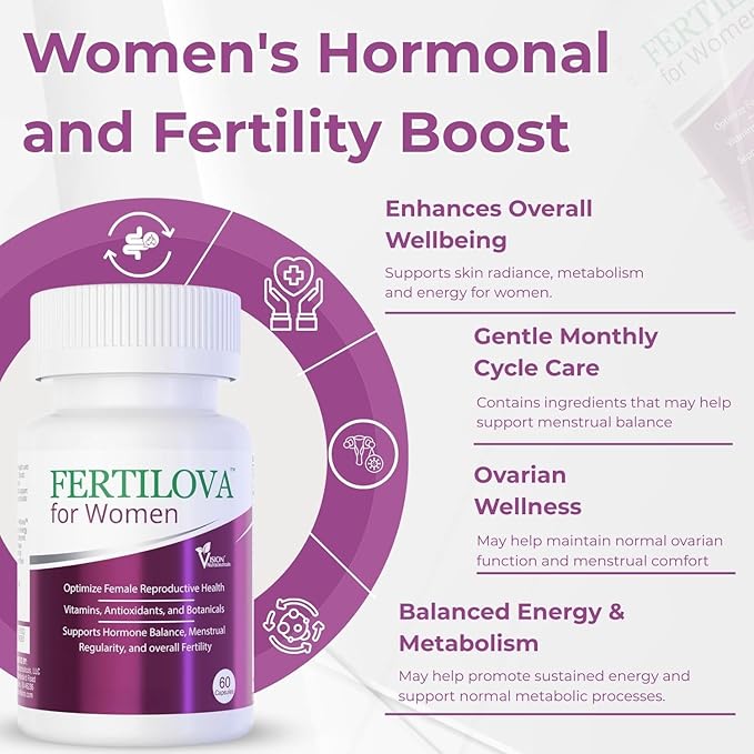 Vision Nutra Fertility Support Supplement for Women | for Hormonal Balance & May Support Menstrual Regularity | Fertilova 60 Vegan Capsules - 2 Month Supply