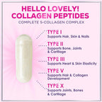 Multi Collagen Peptides Complex - Advanced Hydrolyzed Collagen Supplement Pills with Type I, II, III, V & X - Hair, Skin, Nail & Joint Support Supplement for Women & Men - USA Bottled - 60 Capsules