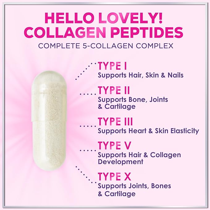Multi Collagen Peptides Complex - Advanced Hydrolyzed Collagen Supplement Pills with Type I, II, III, V & X - Hair, Skin, Nail & Joint Support Supplement for Women & Men - USA Bottled - 60 Capsules