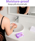 Travel Pill Organizer – Moisture-Proof Medicine Pill Organizer with Labels, 8 Compartment Pill Box Case for Vitamins & Supplements, Portable Pocket Pharmacy (Purple)