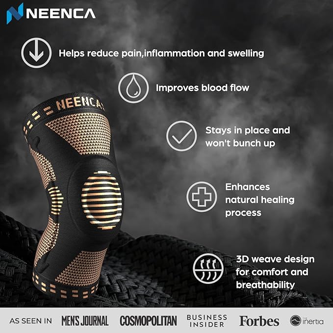 NEENCA Professional Knee Brace for Pain Relief, Medical Knee Support with Patella Pad & Side Stabilizers, Compression Knee Sleeve for Meniscus Tear, ACL, Joint Pain, Runner, Workout (Copper, X-Small)