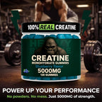 Creatine Monohydrate Gummies 5g Sugar Free Creatine with Vitamin B12 and L-Taurine | Muscle Growth for Men and Women | Low Calorie Formula 120 Gummies for 30 Servings, Blueberry