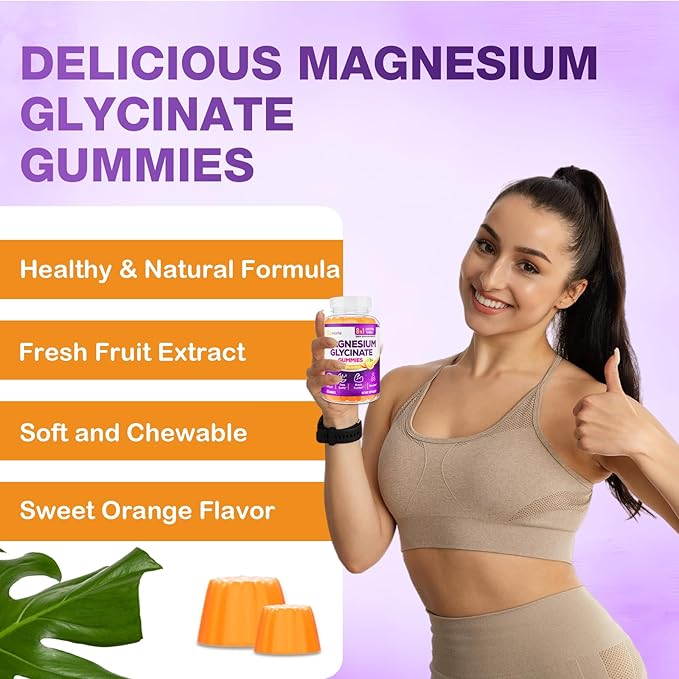 Magnesium Glycinate Gummies Supplement for Adults Women, Magnesium Gummies with L-Threonate, Ashwagandha, Vitamin B6- Sleep, Relaxation, Calm, Energy, Vegan, Sugar Free, 60 Count