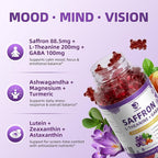 Lukaree 10-in-1 Saffron Gummies Supplements for Mood, Focus & Eye Support with L-Theanine 200mg, GABA, Ashwagandha, Lutein, Zeaxanthin & Astaxanthin, Sugar Free, Vegan, Berry Flavor, 2 Pack 120 Count