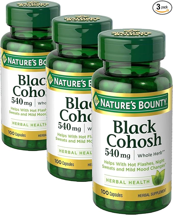 Nature's Bounty Black Cohosh Root Pills and Herbal Health Supplement, Natural Menopausal Support, 540 mg, 100 Capsules (Pack of 3)