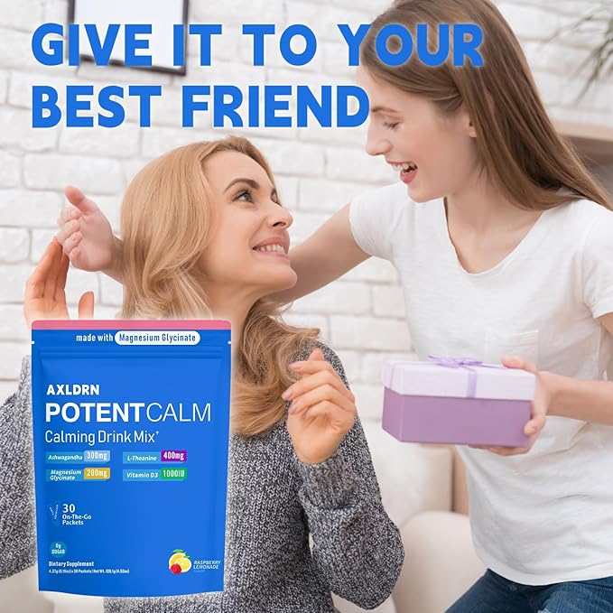 PotentCalm Super Cortisol Drink, Magnesium Glycinate Powder, L-theanine, Ashwagandha, Vitamin D, No Sugar, Raspberry Lemonade Electrolytes Powder - 30 Servings