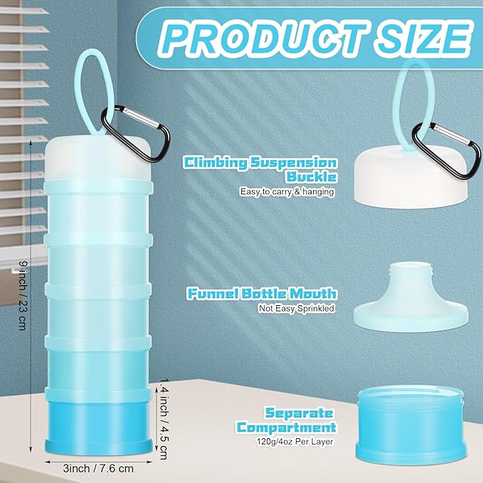 Baderke 2 Pcs Protein Powder Containers with Funnels Stand, 5 and 3 Layers Stackable Powder Supplement Travel Container Formula Organizer Storage Powders Holder for Travel Workout Fitness(Blue)