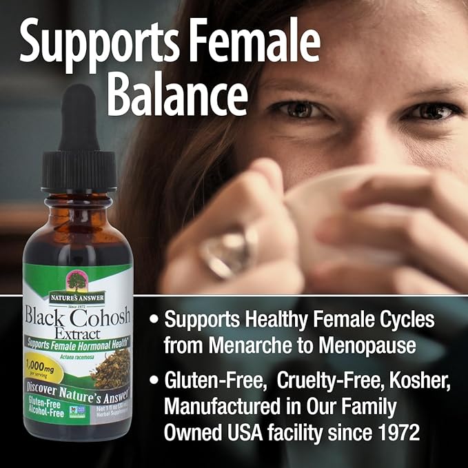Nature's Answer Alcohol-Free 1 Fluid Ounce Black Cohosh Extract | Supports Female Balance | Gluten-Free | Non-GMO | Made in The USA | Cruelty-Free