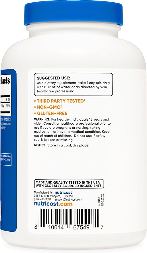Nutricost Magnesium Oxide 750mg, 240 Capsules - 420mg of Magnesium, Non-GMO, Gluten Free