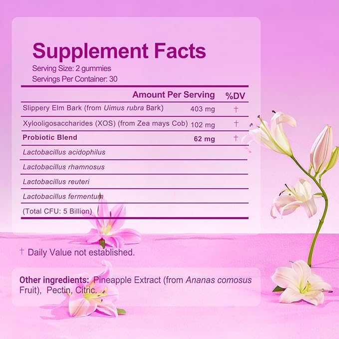 Her Juicy Feminine Probiotics Gummies for Women with Slippery Elm - Pineapple Flavor, pH Balance & Immune Health Support - Digestive & Feminine Support - Vegan Supplement, 60 C