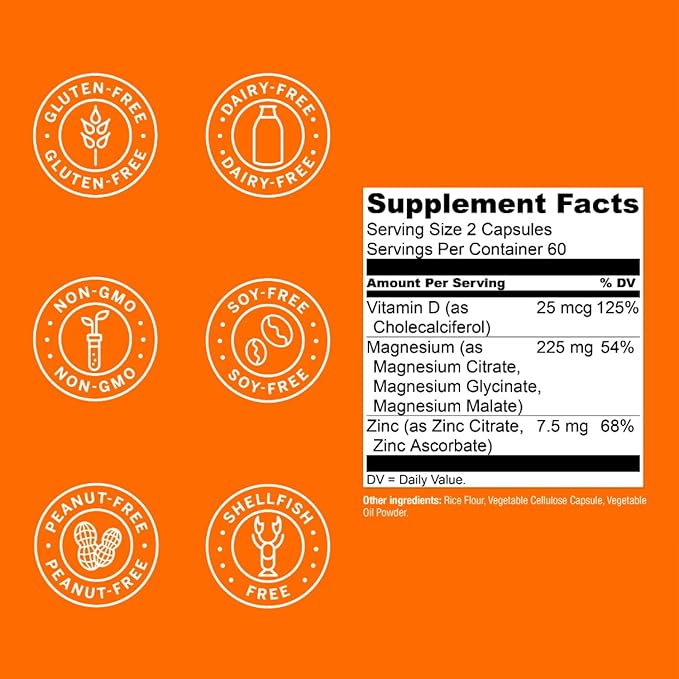 Live Conscious Magwell Magnesium Zinc & Vitamin D3 - Magnesium Glycinate, Malate, & Citrate - Triple Supplement for Women & Men - for Sleep, Bone, Heart, Immune Support - 120 Caps
