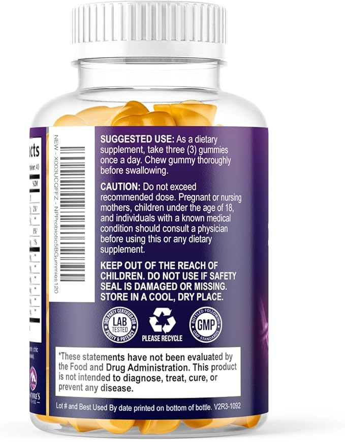 Probiotic Gummies - 6 Premium Probiotic Strains - Daily Gut Health Pro Biotic Gummy Supplement for Women, Men & Teens, Natural Digestive Health Support, “Good” Gut & Immune Support - 120 Gummies