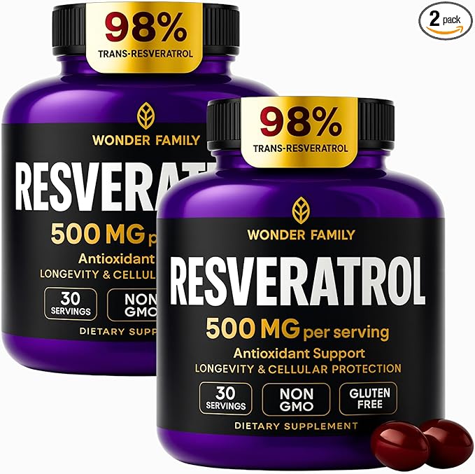 WONDER FAMILY Resveratrol Supplement 1000mg - 120 Softgels – Powerful Antioxidant for Heart Health, Immune Strength, Signs of Aging – Higher Potency Next to 800mg - Non-GMO & Gluten Free