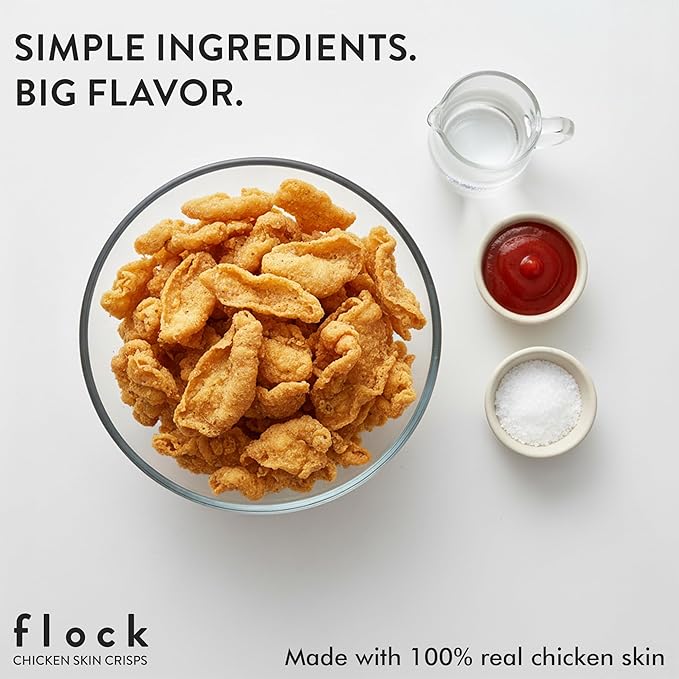 Flock Keto Chicken Skin Chips | Low Carb, High Protein, Sugar Free, Gluten Free Single Serve Snack – Ranch Flavor, 8-Pack (1oz)