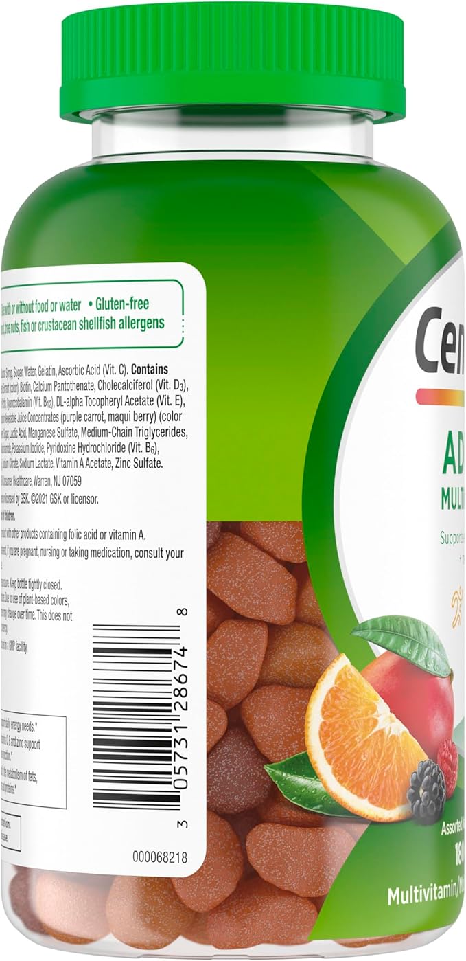 Centrum MultiGummies Gummy Multivitamin for Adults, Multivitamin/Multimineral Supplement with Vitamins D, B and E, Assorted Fruit Flavor - 18 Count