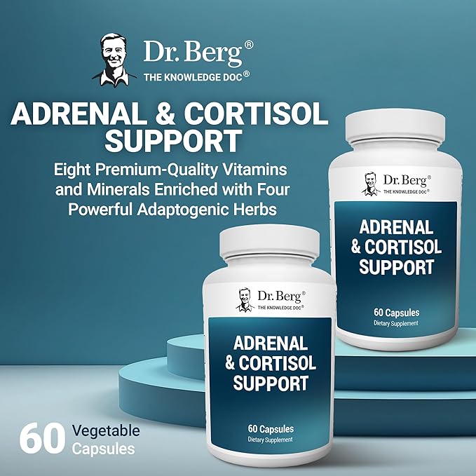 Dr. Berg Adrenal & Cortisol Capsules - Adrenal Supplement & Cortisol Manager - Mood, Focus, Relaxation and Stress Support - Adrenal Supplements with Ashwagandha Extracts - 60 Capsules