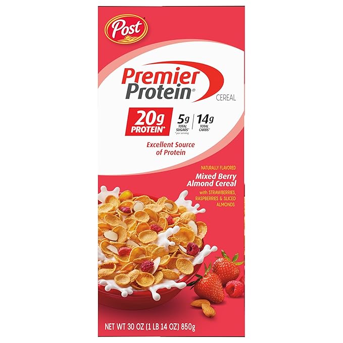 Premier Protein Mixed Berry Almond cereal, high protein cereal, protein rich breakfast or snack made with real berries and almonds, 30 Ounce - 1 Count