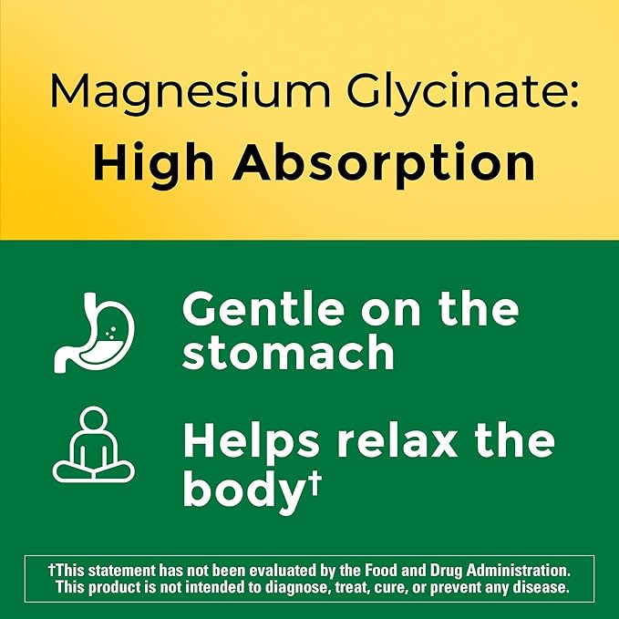 Nature Made High Absorption Magnesium Glycinate 300mg per 3 Capsules, Mg-Supplement for Muscle, Heart, Nerve and Bone Support, 90 Mg Bisglycinate Capsules, 30 Day Supply,(Pack of 2)
