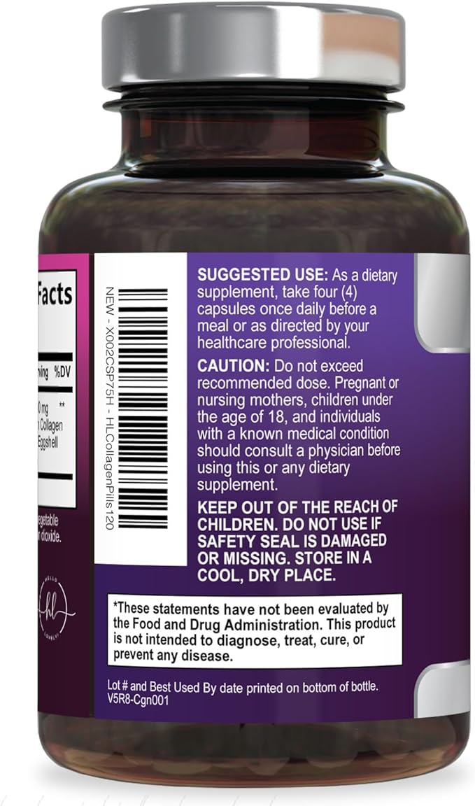 Multi Collagen Peptides Complex - Advanced Hydrolyzed Collagen Supplement Pills with Type I, II, III, V & X - Hair, Skin, Nail & Joint Support Supplement for Women & Men - USA Bottled - 120 Capsules
