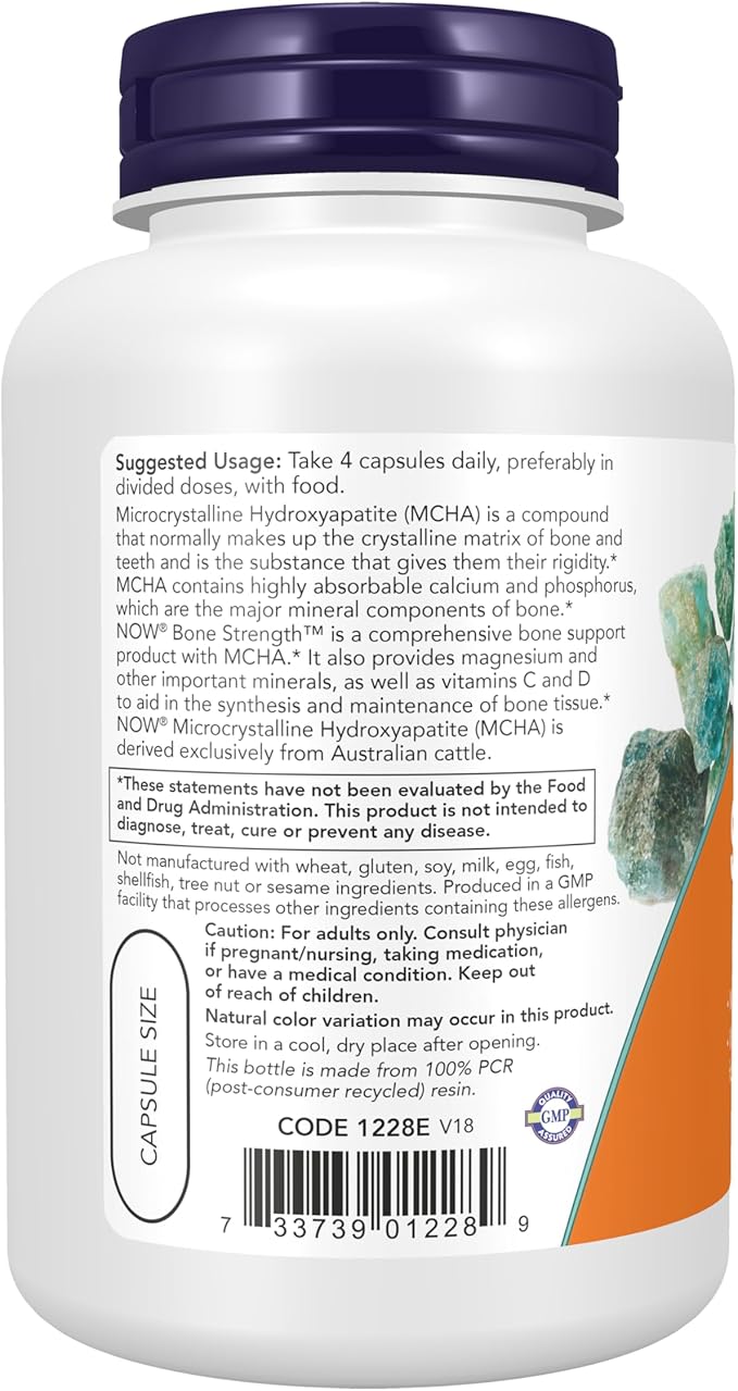 NOW Foods Supplements, Bone Strength™ with Microcrystalline Hydroxyapatite (MCHA), Magnesium and Vitamins C,D and K, 120 Capsules