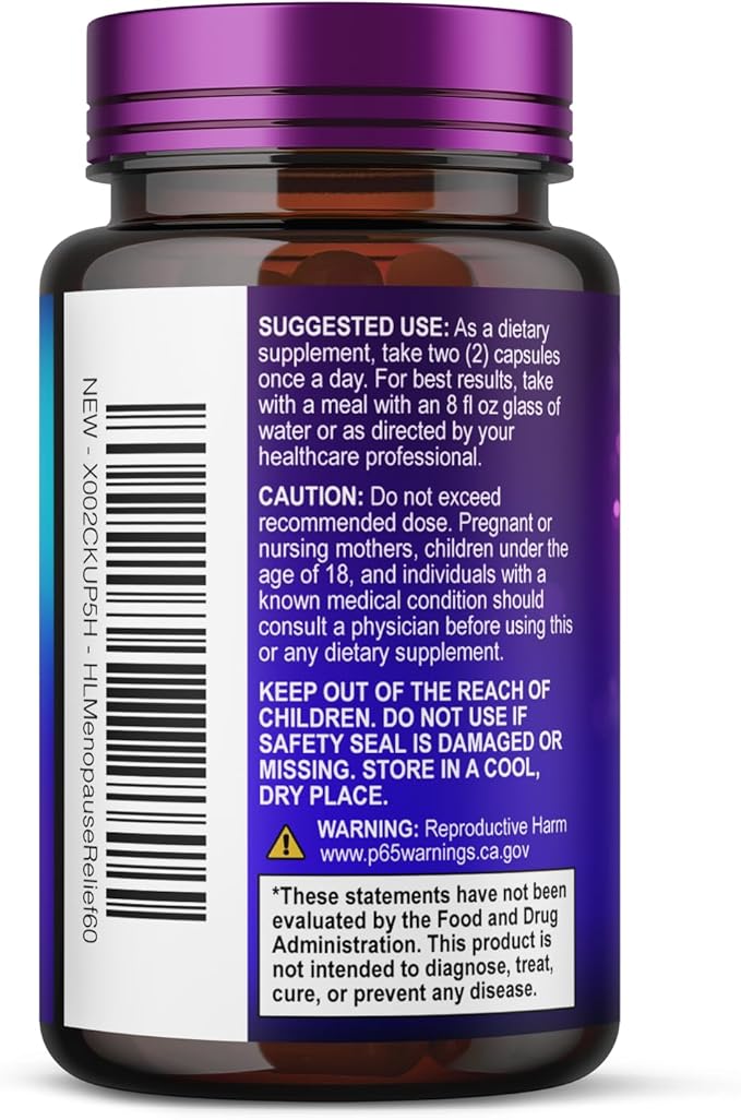 Menopause Supplements for Women - Complete Hot Flash Night Sweats & Menopause Relief Pills, Probiotics with Dong Quai & Black Cohosh for Vaginal, Digestive Support - 60 Capsules