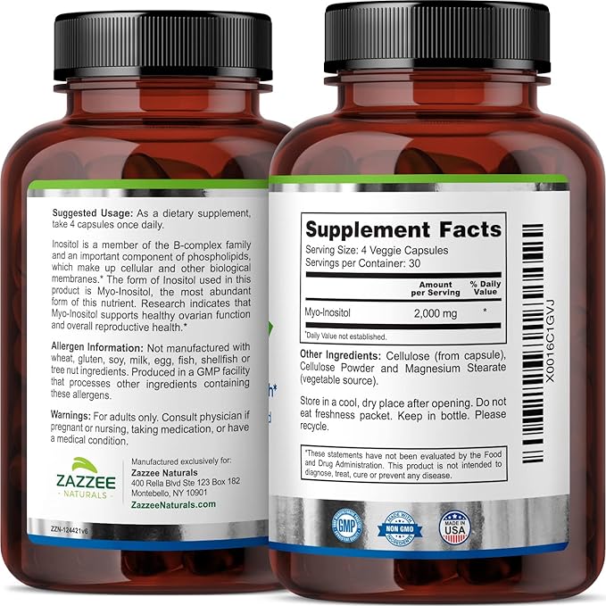 Zazzee 40:1 Ratio Myo and D-Chiro Inositol Supplement for Women | Myo Inositol Capsules Plus D-Chiro for Cycle Regulation Ovarian Support & Overall Hormone Balance for Women - Vegan & ISO Lab Tested