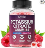 Potassium Citrate Gummies - 1200mg Chewable Potassium Supplement for Men & Women - Supports Leg Cramps & Muscle Health - Vegan, Gluten Free, Sugar Free - Raspberry Flavor (60 Count)