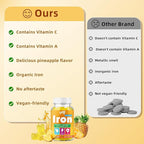 Iron Gummies with Multivitamin for Adults & Kids – Packed with Vitamin B6, B12, C, Zinc, and Folate – for Blood Health & Energy Boost – Pineapple Flavor, Vegan-Friendly, 60 Gummies