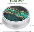 3 Pack Pill Box, Small Pill Case for Purse & Pocket, Cute Medicine Organizer Travel Pillbox, Portable Pill Container Holder to Hold Vitamins, Medication, Fish Oil & Supplements, Teal Ocean Marble