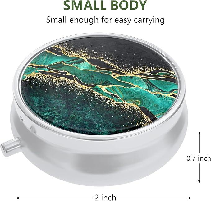3 Pack Pill Box, Small Pill Case for Purse & Pocket, Cute Medicine Organizer Travel Pillbox, Portable Pill Container Holder to Hold Vitamins, Medication, Fish Oil & Supplements, Teal Ocean Marble