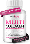 CogniTune Multi Collagen Peptides for Women with Biotin, Hyaluronic Acid, Vitamin C - 5 Types I II III V X Colageno Hidrolizado - 2000mg Hair Skin Nails Joints Support - 120 Capsules