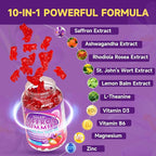 Saffron Supplements for Kids & Adults, 10 in 1 Saffron Gummies 88.5mg Saffron Extract with Ashwagandha, L-Theanine for Calm, Zzz, Antioxidant, Sugar-Free/Organic, Strawberry Flavor 60 Count