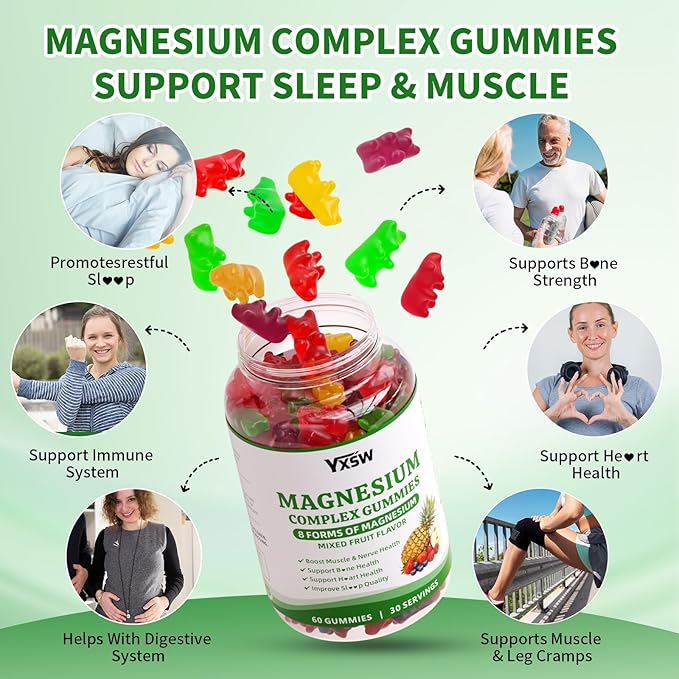 Magnesium Complex Gummies 8 Elemental 1000mg - Magnesium Glycinate, Citrate, Malate, Taurate, Supports Bones, Muscle, Nerve Health, for Women & Men, Vegan Non-GMO, Mixed Flavors, 120 Count