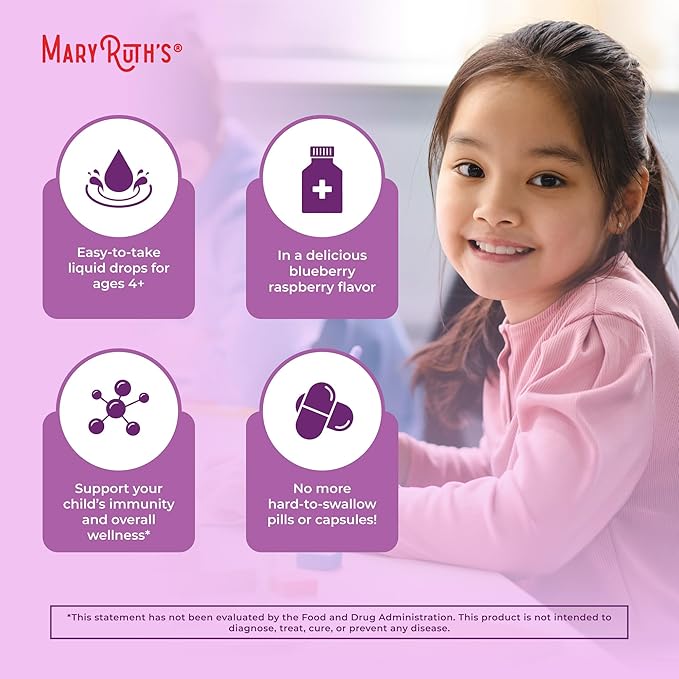 MARYRUTH'S USDA Organic Elderberry Liquid Drops for Kids | Vegan Elderberry Extract Organic Glycerin | Immune Support Supplement | Overall Health | Formulated for Ages 4-13 | 1oz