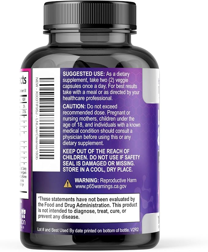 Gentle Liver Cleanse Detox & Repair Formula - Advanced Liver Support Supplement with Silymarin Milk Thistle, Dandelion Root, Artichoke Extract, Turmeric, Choline, & Beetroot - 180 Veggie Capsules