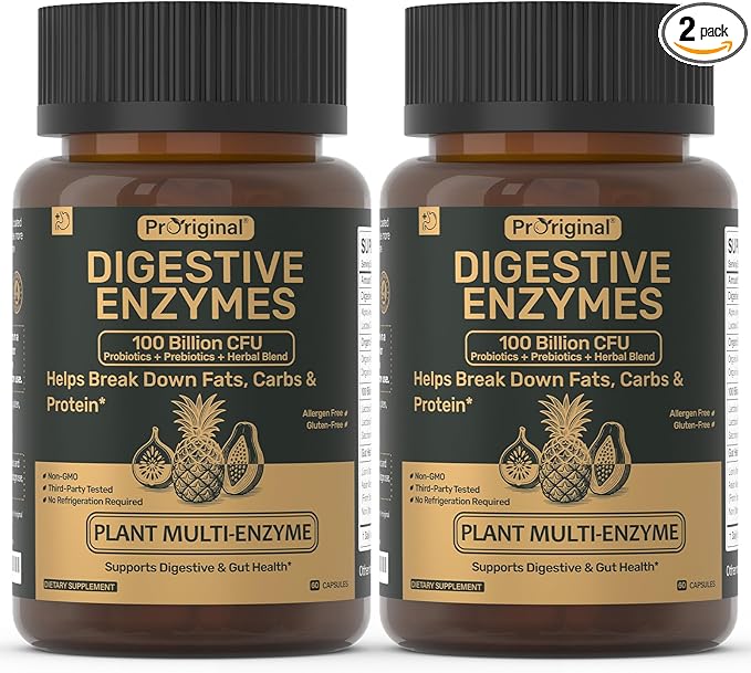 Digestive Enzymes Supplement with 100 Billion CFU Organic Probiotic & Prebiotic - Multi-Enzyme Formula for Women & Men - Supports Digestive & Gut Health, Aids Protein, Carb & Dairy Digestion, 120 Caps