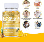 Magnesium Glycinate Gummies 1000mg, Sugar Free Magnesium Potassium Supplements Chewable for Adults with L-Threonate for Sleep, Body Support and Relaxation,90 Pineapple Gummies