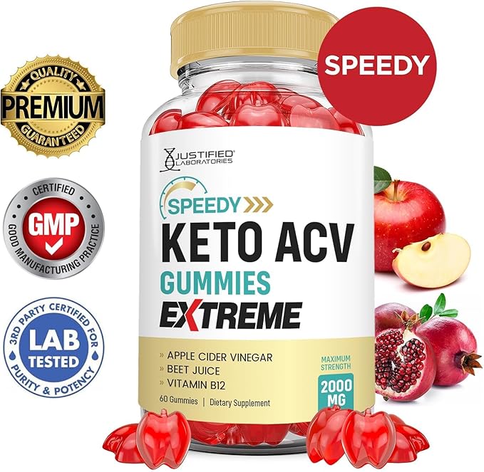 Justified Laboratories (2 Pack Speedy Keto ACV Gummies Extreme 2000MG Speedy Keto Gummies Advanced Formula Apple Cider Vinegar with Pomegranate Beet Juice Powder B12 Vegan Non GMO 60 Gummys