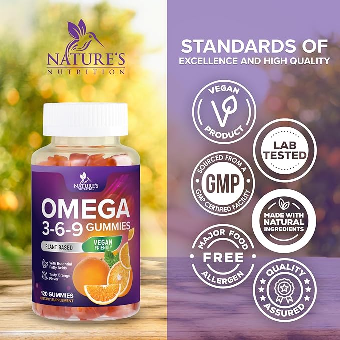 Omega 3 6 9 Gummies - Vegan Omega 3 Supplement Gummy - Essential Fatty Acids Oil 369 Complex Heart Support & Brain Support for Women, Men & Pregnancy, Fish Free Non-GMO, Orange Flavored - 120 Gummies