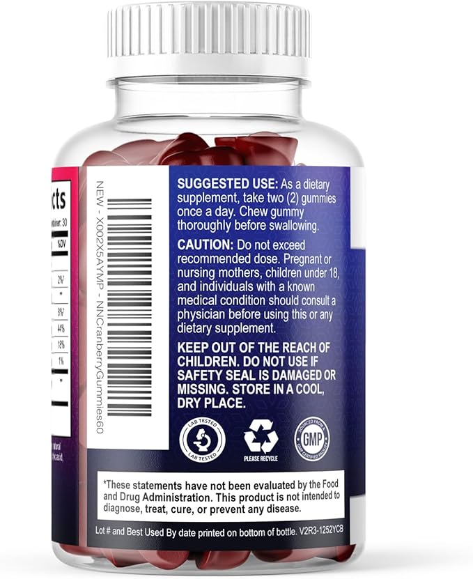 Cranberry Extract 504mg Per Serving - Cranberry Gummies for Urinary Tract Health Support - Helps Cleanse & Protect, Cran Berry Gummy Supplement + Vitamin C, Chewable Cran for Women - 60 Gummies
