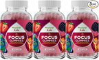 Vegan Kids Focus Gummies - Potent Chewable Brain Support for Children - Enhances Concentration & Memory - Calming Supplements & Focus Gummies for Kids - Non-GMO & Gluten-Free - 60 Count - 3 Pack