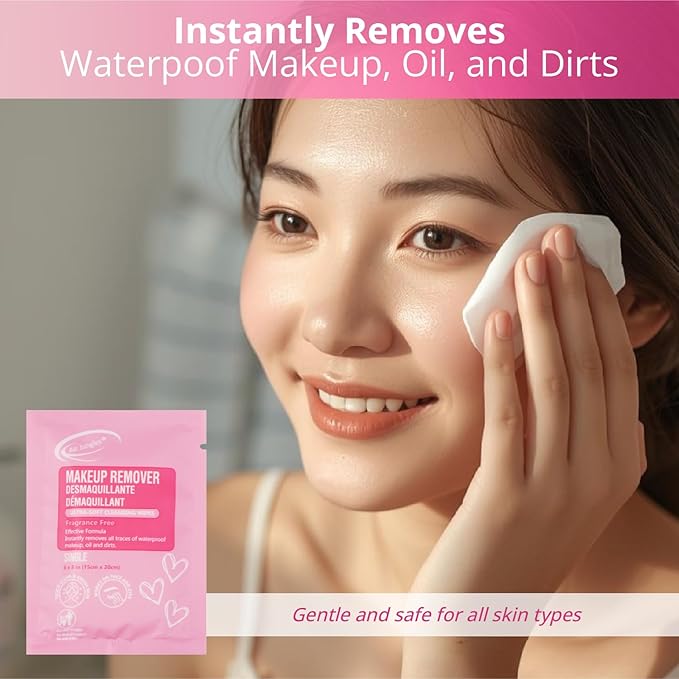 Air Jungles Makeup Remover Wipes Individually Wrapped, 25 Ct Travel Size Facial Cleansing Wipes with Vitamin E, Fragrance-Free, Gentle for All Skin Types, On-the-Go, Easter Gift for Women & Girls