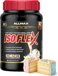ALLMAX ISOFLEX Pure Whey Isolate Protein Powder - Gluten Free, Low Lactose, Sugar-Free - High-Protein, Clean, Keto-Friendly for Pre Post Workout Supplement for Women and Men | Birthday Cake, 2lb