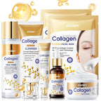 Collagen Skin Care Set - 7PCS Moisturizing Skin Care Set Reduce Wrinkles & Fine Lines, Long-Lasting Oil Control, Firm Skin - With Cleanser, Toner, Serum, Eye Cream, Face Cream & Facial Masks