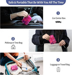 Foldable Weekly Pill Organizer 2 Times a Day with 2 Extra Compartments - Etched Labels - Portable 7 Day AM PM Medicine Box, Week Daily Travel Pill Case Holder for Meds, Vitamin, Supplement -Clear Pink