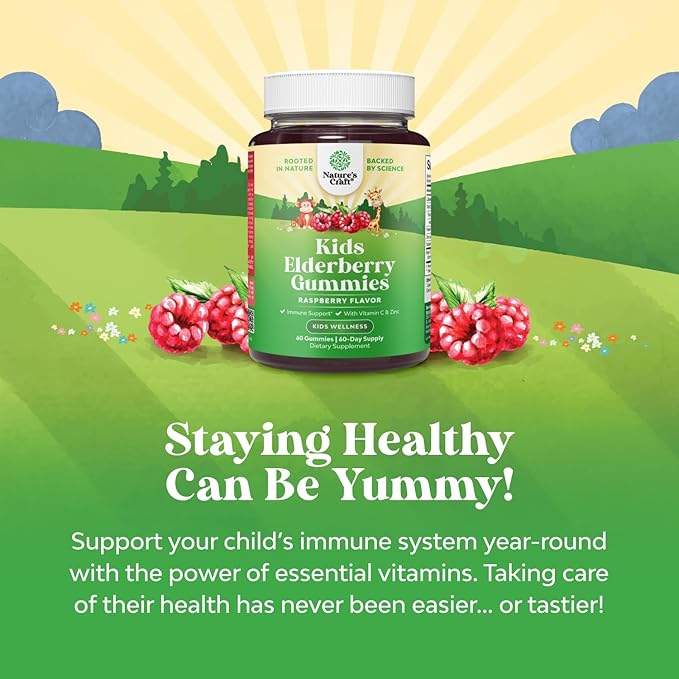 Sambucus Elderberry Gummies for Kids Health - Delicious Black Elderberry Gummies with Zinc and Vitamin C for Kids Immune Support - Gelatin and Gluten Free Non-GMO Immunity Support - 60 Count