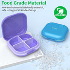 Daily Pill Organizer 4 Compartments, Small Pill Box Portable Travel Pill Case, Mini Pill Container for Purse Pocket, Compact Travel Medicine Organizer for Vitamin, Cod Liver Oil, Supplement