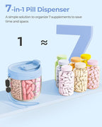 AMOOS Cute Pill Dispenser with 7 Large Compartments, Portable Pill Bottle Organizer with Wide Opening for Easy Use, Anti-Mix Pill Organizer for Travel, BPA-Free Pill Container, Blue