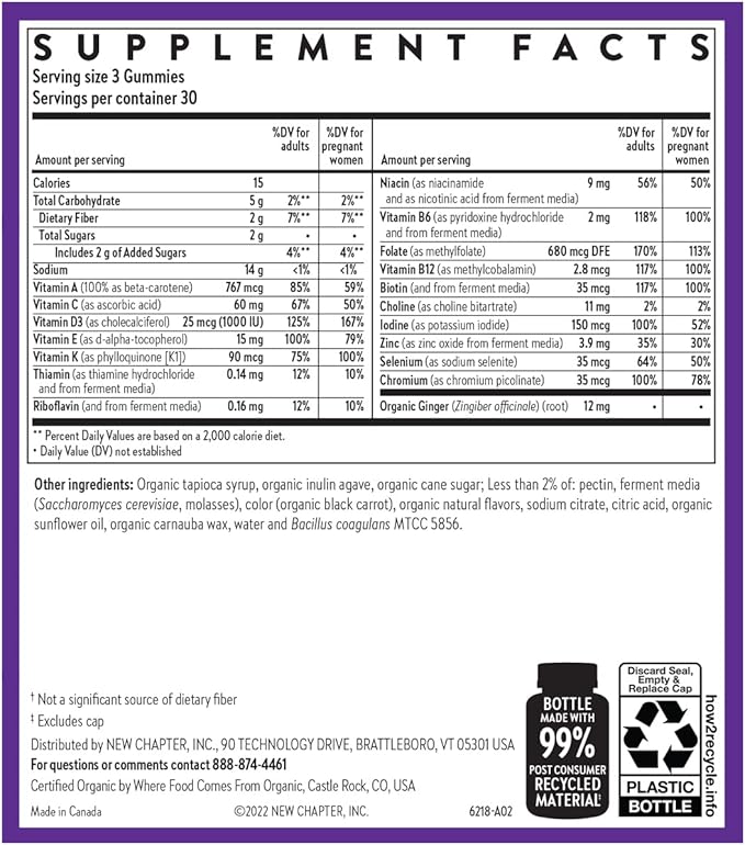 New Chapter Prenatal Multivitamin Gummies – 67% Less Sugar, Prenatal Gummies for Mom & Healthy Baby with Methylfolate, Vitamin D3, Choline + Ginger, Non-GMO, Gluten Free, Berry Citrus, 90ct