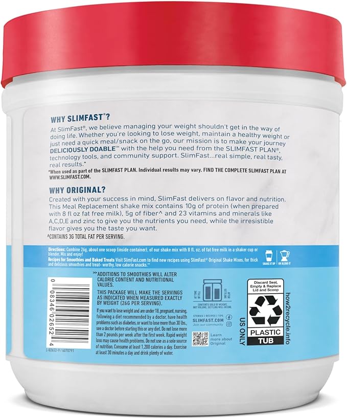 SlimFast Meal Replacement Powder, Original Rich Chocolate Royale, Weight Loss Shake Mix, 10g of Protein, 14 Servings (Pack of 3) (Packaging May Vary)